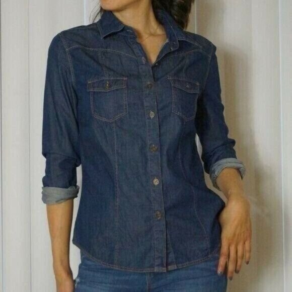 Kut from the Kloth Tops - Dark Denim Long Sleeve Button Down Shirt by KUT Size XS